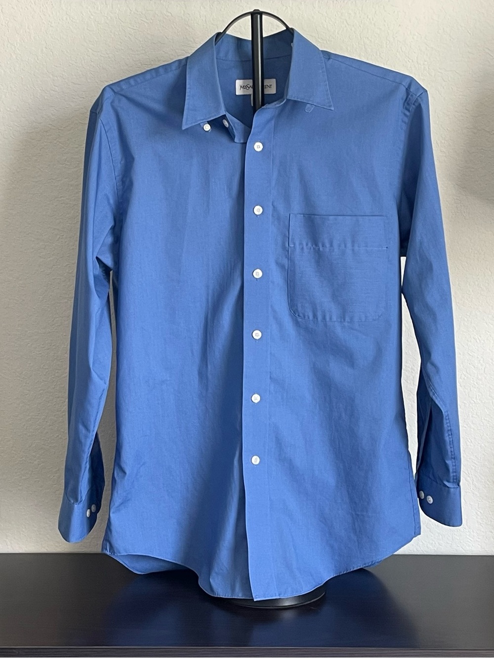 Vintage Yves Saint Laurent Blue Dress Shirt 15.5 M YSL Business Preppy 90s Retro